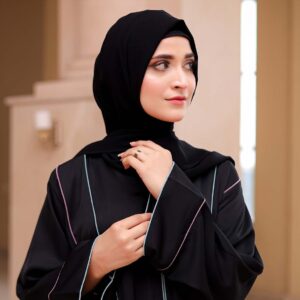 Black Casual Piping Open Abaya